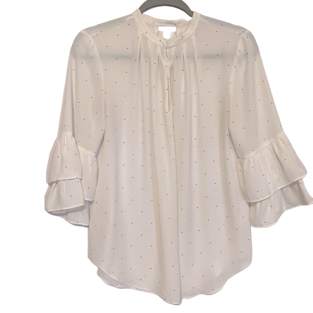 Ann Taylor light off white blouse with tiny black polka dots S